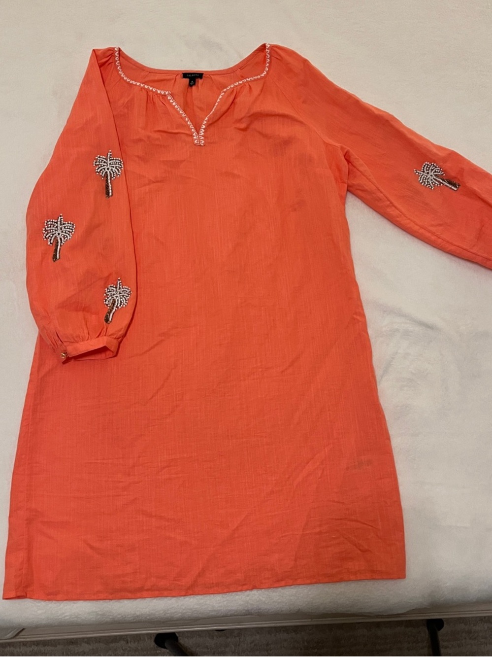 Talbots Coral Embroidered Palm-Accent Tunic